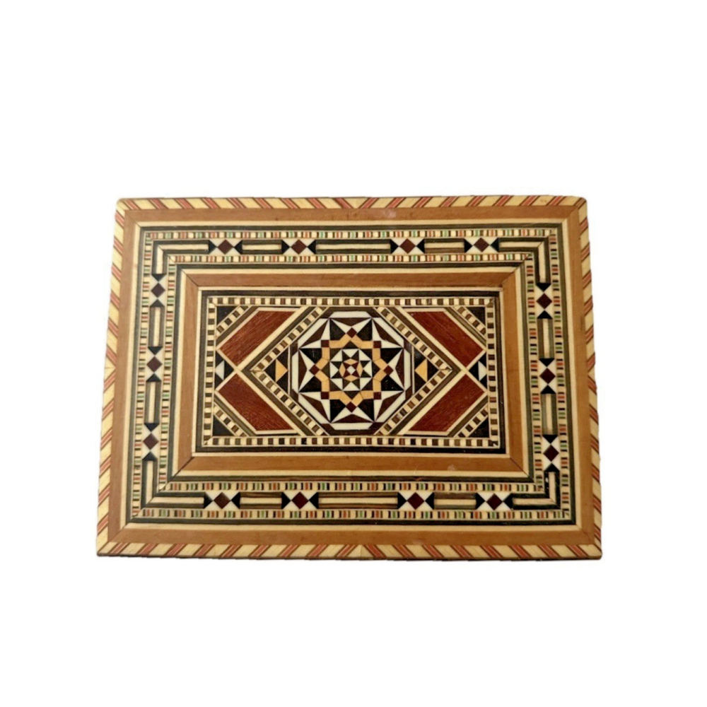 Mosaic Abalone Inlay Wooden Jewelry Trinket Box Intricate Marquetry